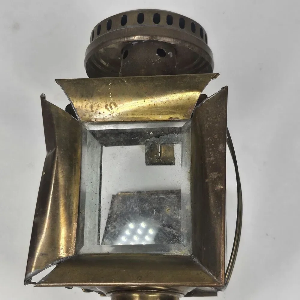 Brass Carriage Lamp Antique Coach Wall Light Fixture Glass
